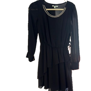 Black long sleeve dress/gold detail  S